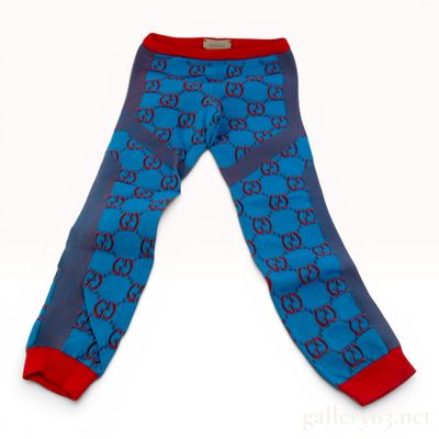 Sale Photo Thumbnail #493: Gucci Children's GG Monogram Knit Leggings in Blue and Red