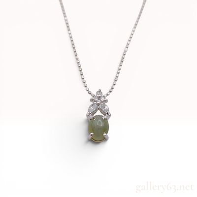 Sale Photo Thumbnail #261: 18K White Gold Cat's-Eye Gemstone and Diamond Pendant Necklace