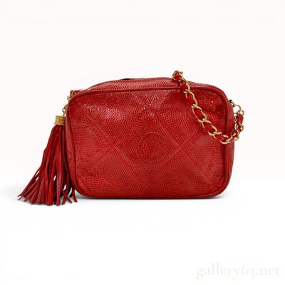 Chanel 0 Series Genuine Red Lizard Fringe Camera Shoulder Bag