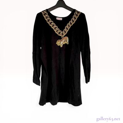 Sale Photo Thumbnail #330: Vivienne Westwood Red Label Black Cotton Tunic Dress with Trompe l'Oeil Chain Print