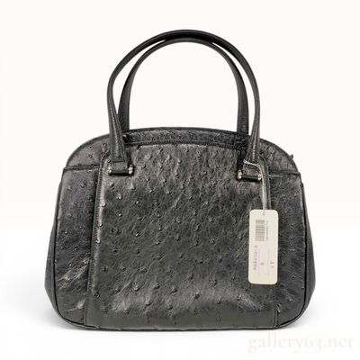 Sale Photo Thumbnail #612: Vintage Black Ostrich Leather Domed Satchel Handbag