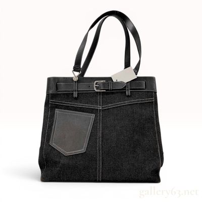 Sale Photo Thumbnail #235: Christian Dior Black Denim and Leather Jeans Pocket Tote Bag