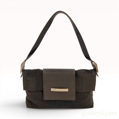 Sale Photo Thumbnail #434: BVLGARI Logomania Black Canvas and Leather Baguette Shoulder Bag