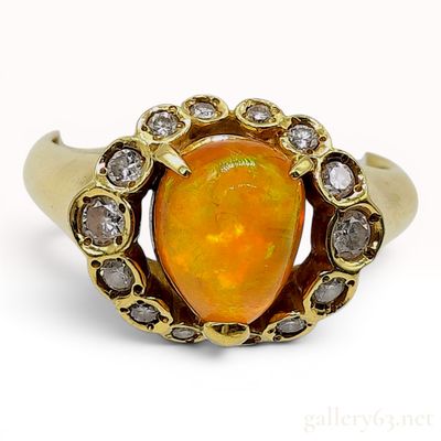 Sale Photo Thumbnail #402: 18K Yellow Gold Fire Opal and Diamond Cocktail Ring