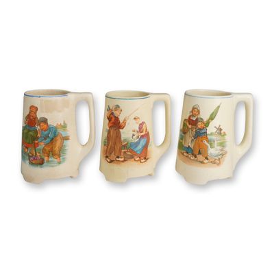Sale Photo Thumbnail #161: Roseville Pottery Creamware Dutch Children Mugs, Set of Three