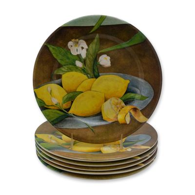 Sale Photo Thumbnail #94: 6Pc Gien Les Citrons Porcelain Dessert Plates, D. L. Garanti, Signed