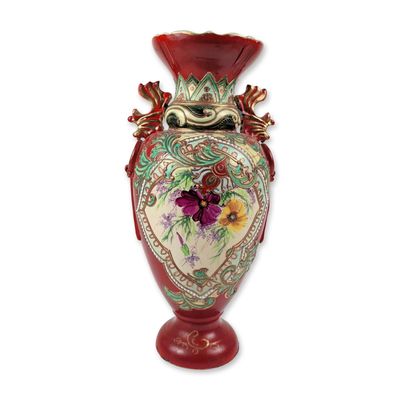 Sale Photo Thumbnail #260: Japanese Moriage Style Red Earthenware Vase