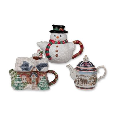 Sale Photo Thumbnail #258: 3pc Holiday Themed Ceramic Teapots