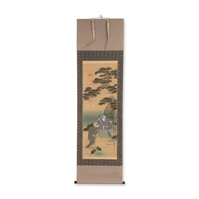 Sale Photo Thumbnail #371: Japanese Ink & Pigments on Silk Takasago Hanging Scroll w/ Seal
