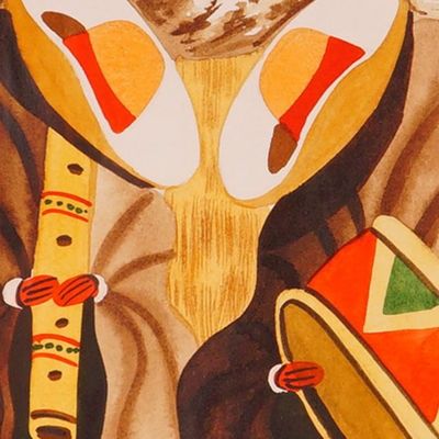 Sale Photo Thumbnail #152: Original Watercolor and Gouache on Paper, Andean Musicians, Signed