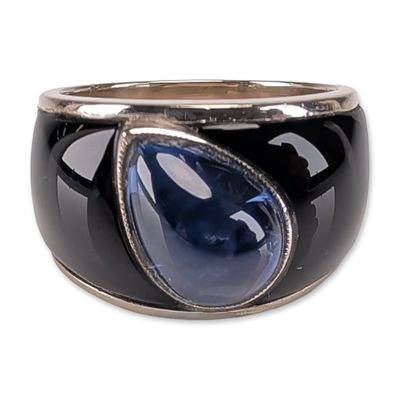 Sale Photo Thumbnail #7: 18K White Gold 4.50ct Blue Sapphire and Onyx Ring