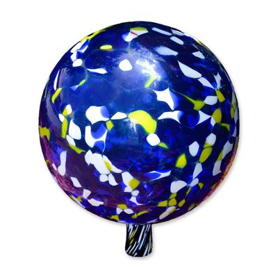 Sale Photo Thumbnail #120: Bird Brain Art Glass Hand Blown Multi-Color Blue Garden Gazing Ball, 2003
