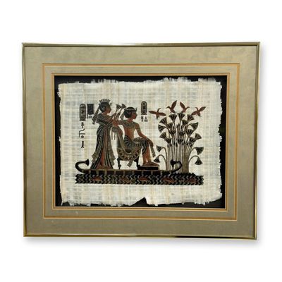 Sale Photo Thumbnail #291: Egyptian School, 20th Century, Painting on Papyrus, Pharaoh and Queen