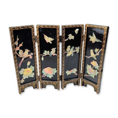 Sale Photo Thumbnail #406: Chinese Black Lacquer Mother of Pearl Table Screen