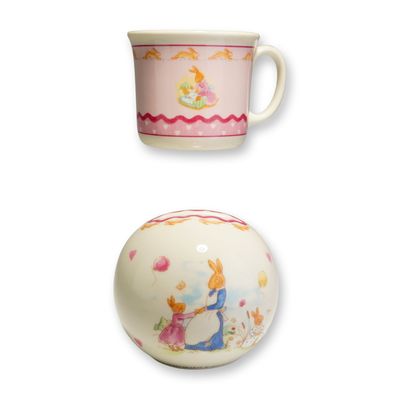 Sale Photo Thumbnail #52: 2pc Royal Doulton Bunnykins Sweet Hearts Mug and Money Bank