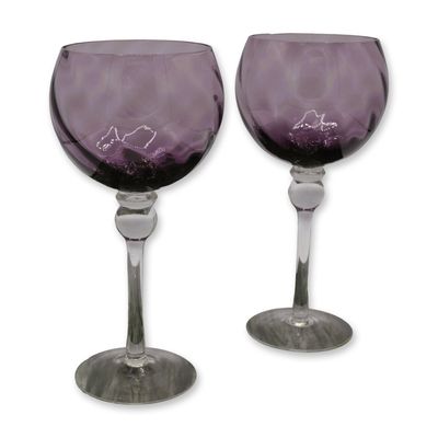Sale Photo Thumbnail #224: 2Pc Royal Albert Lavender Bowl, Clear Ball Stem, Mouth Blown Wine Glasses, 8.75"H