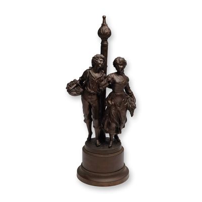 Sale Photo Thumbnail #26: Figural Boy and Girl Lamp Sculpture with Central Post, Bronze-Finish