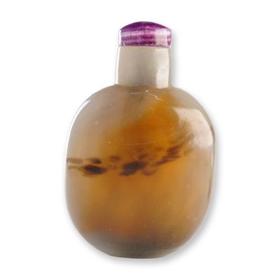 Sale Photo Thumbnail #395: Faux Agate Glass Snuff Bottle, Brown and Black