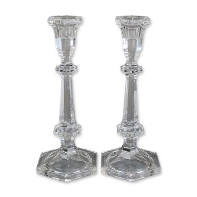 Sale Photo Thumbnail #393: Pair of Glass Hexagonal Candlesticks
