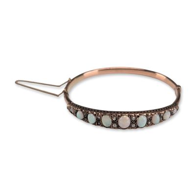 Sale Photo Thumbnail #4: Antique Victorian 10K Rose Gold Opal and Diamond Bangle Bracelet