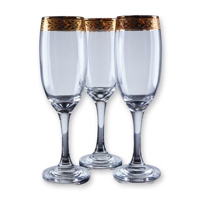 Sale Photo Thumbnail #333: 3pc Gold Rim Champagne Flutes
