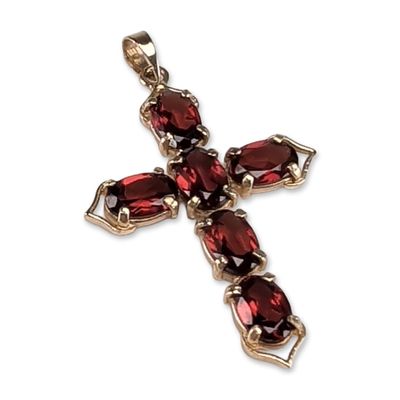 Sale Photo Thumbnail #176: 14K Yellow Gold and Garnet Cross Pendant