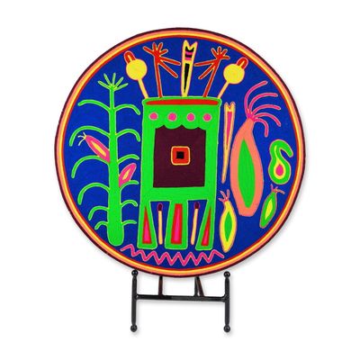 Sale Photo Thumbnail #184: Huichol Mexican Folk Art Circular Shamanic Motif Nierika Yarn Painting