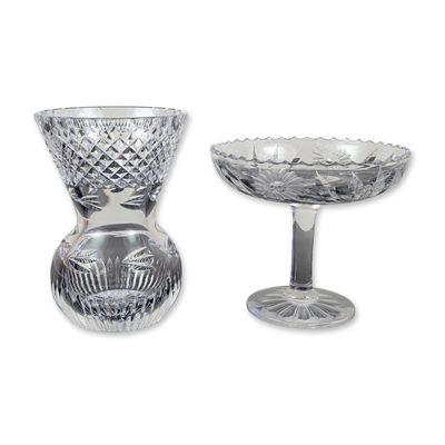 Sale Photo Thumbnail #308: 2pc Cut Crystal Vase and Footed Compote