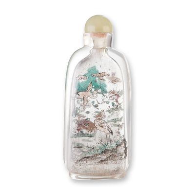 Sale Photo Thumbnail #300: Inside Painted Glass Snuff Bottle, Landscape, Deer and Cranes,