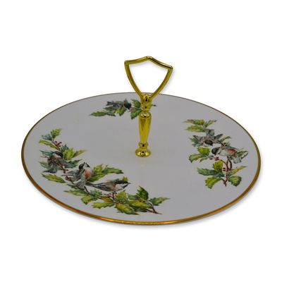 Sale Photo Thumbnail #417: Boehm Porcelain Chickadees and Holly TidBit Server, Fine Bone China, UK, 1978, Vintage
