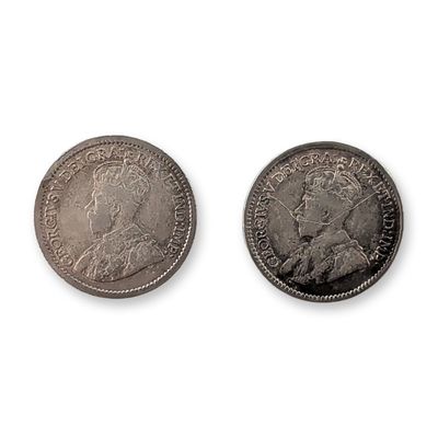 Sale Photo Thumbnail #283: 2pc 1916, 1919 Canada Silver 5-Cent George V with DEI GRATIA Coins