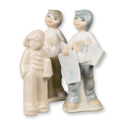Sale Photo Thumbnail #344: Three Tengra Ceramic Newspaper Boys Figurines