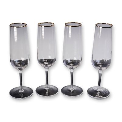 Sale Photo Thumbnail #298: 4pc Martha Stewart Champagne Glass Set with Gold Rim