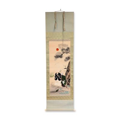 Sale Photo Thumbnail #227: Japanese Hanging Scroll, Ink & Pigments on Paper Takasago, Signed w/ Seal