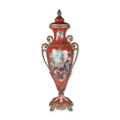 Sale Photo Thumbnail #19: French Style Gilt Metal Mounted Red Porcelain Covered Urn