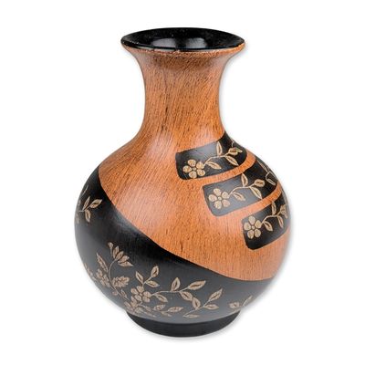 Sale Photo Thumbnail #431: Asian Faux-Bois and Sgraffito Floral Vase
