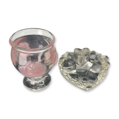 Sale Photo Thumbnail #200: 2pc Glass Grouping Including Glasdesign Georgshutte Heart Shaped Warmer and Teleflora Rose Vase