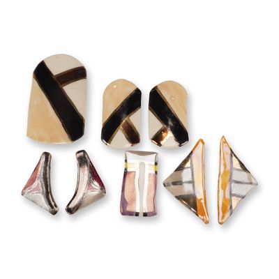 Sale Photo Thumbnail #348: 8pc Modernist Ceramic Earrings and Brooch