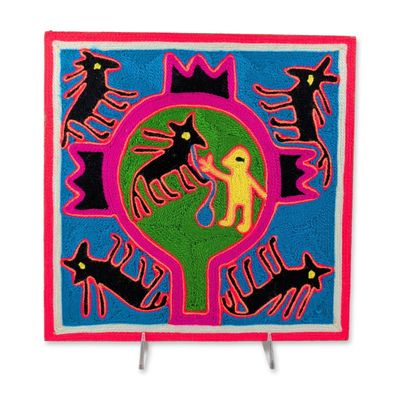 Sale Photo Thumbnail #230: Huichol Mexican Folk Art Sacred Deer Mandala Nierika Yarn Painting