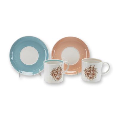 Sale Photo Thumbnail #158: 4pc Susie Cooper Bone China Musical Coffee Cups and Saucers