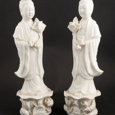 Sale Photo Thumbnail #345: Two Chinese Blanc de Chine Figures of Guanyin