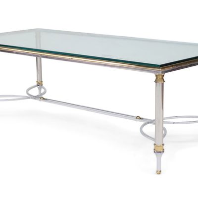 Sale Photo Thumbnail #380: Modern Brass and Chrome Glass Top Low Table