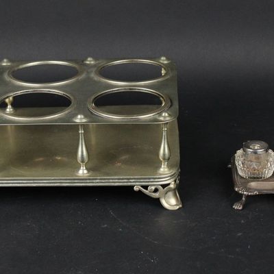 Sale Photo Thumbnail #3: English Silvered Brass Six Bottle Frame