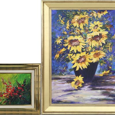Sale Photo Thumbnail #288: William Kirkpatrick Vincent, 1939-2004, William's Sunflowers and Sante Fe in Bloom, Oil on Belgian