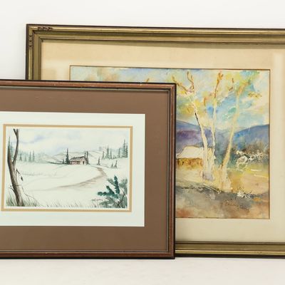 Sale Photo Thumbnail #300: Two Framed Watercolor Landscapes
