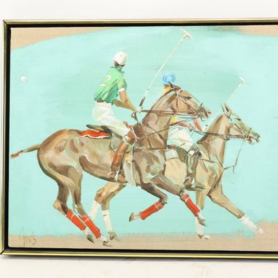 Sale Photo Thumbnail #269: Polo Players Acrylic on Canvas Painting