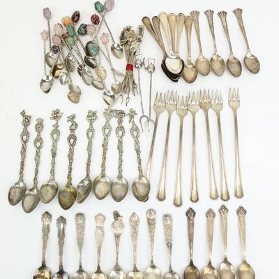 Sale Photo Thumbnail #43: Group of Assorted Silver Plated Demi Tasse Spoons
