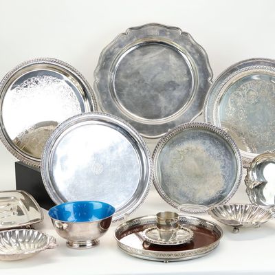 Sale Photo Thumbnail #17: Group of Assorted Silver Plated Serving Trays