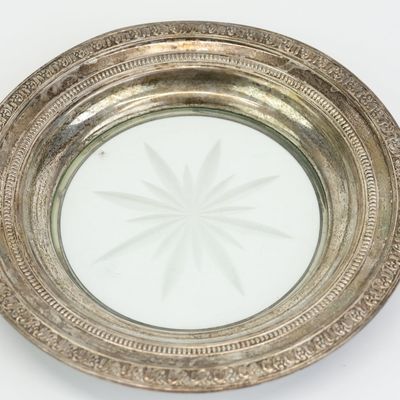 Sale Photo Thumbnail #65: Sterling Silver Glass Lined Circular Tray