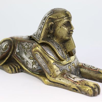 Sale Photo Thumbnail #203: Egyptian Revival Brass Sphinx Inkwell